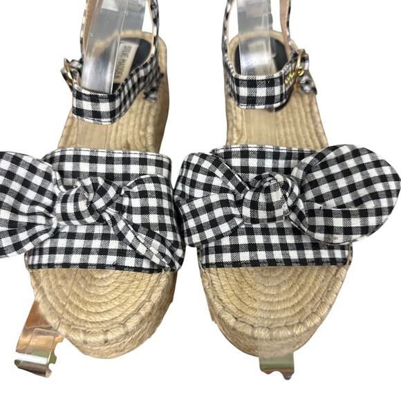 Steve Madden Union Black Gingham Plaid Platform Wedge Espadrille Sandals sz 10 - Picture 8 of 16
